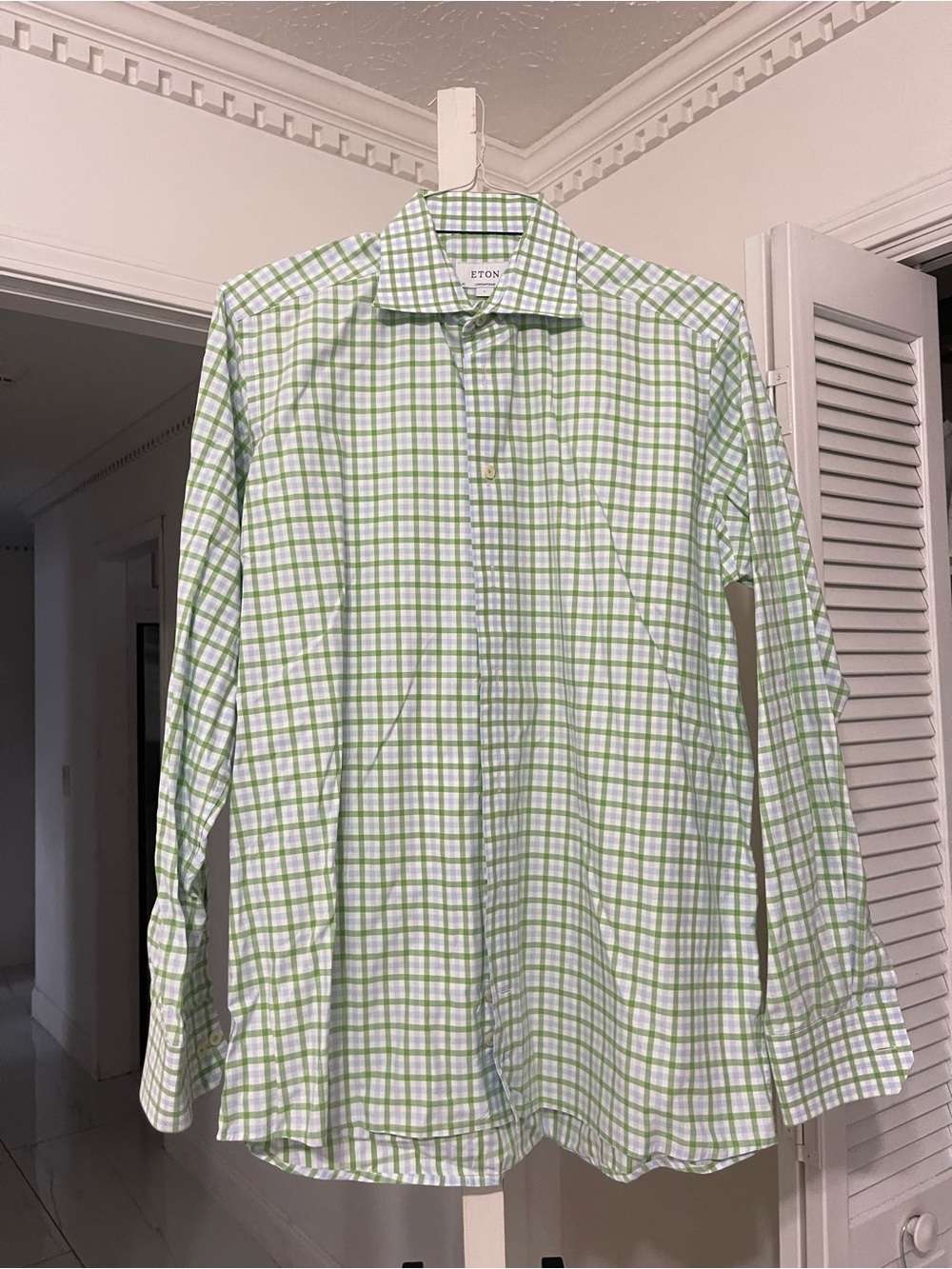 Eton White and Green Windowpane Dress Shirt